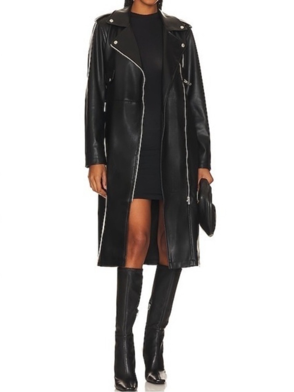 Steve Madden Kenna Faux
Leather Long Moto Trench Coat Women’s Large